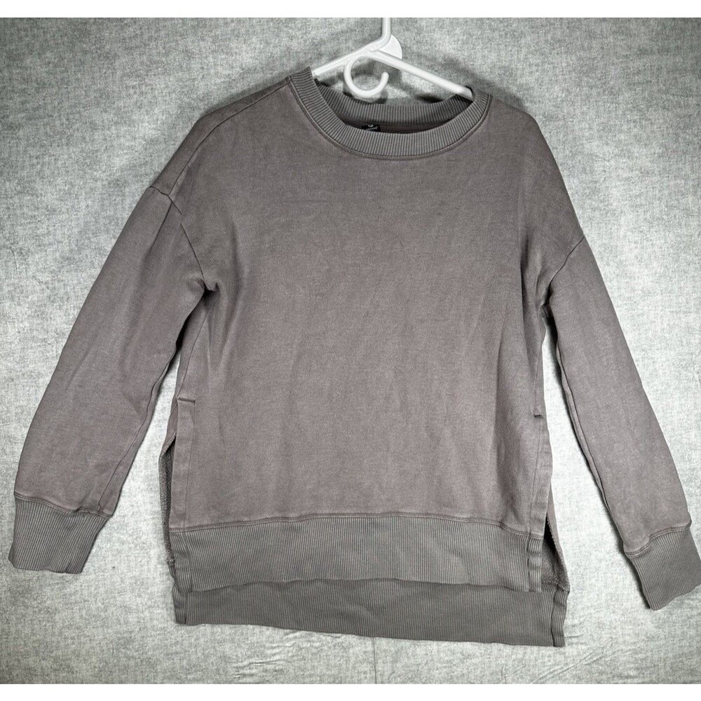 90 Degrees Sweatshirt Women Medium Grey Hi Low Pullover Slits Long Sleeve